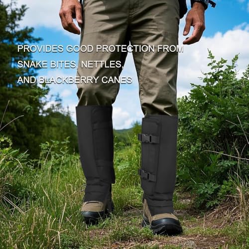 Snake Gaiters - Large Adjustable Black Protective Chaps for Outdoor Hiking & Hunting