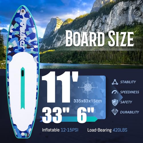 Inflatable Stand Up Paddle Board - 11' Blue Camouflage with Accessories