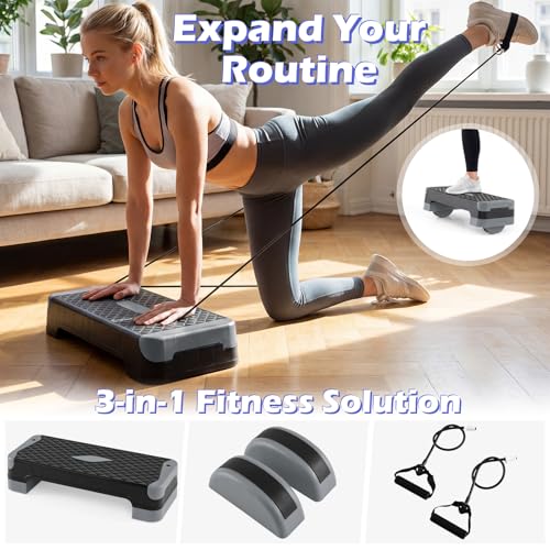 Adjustable 3-in-1 Aerobic Step Platform - Gray, 600 LBS Capacity
