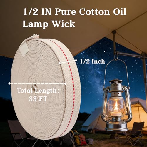 33 FT Cotton Oil Lamp Wick, 1/2 Inch Flat Kerosene Lantern Replacement Wick