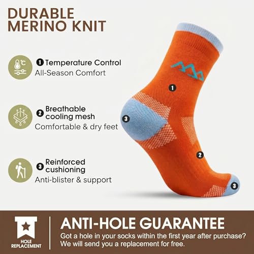 innotree Merino Wool Hiking Socks for Women - Thermal Crew, Medium, Purple/Pink/Red (3 Pairs)