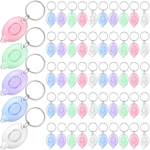 VIHOSE 50 Pcs Pastel Small LED Keychain Flashlight Bulk Badge Lights for Nurses White Light Mini Portable Bright Keychain Flashlight Party Favors Gift for Outdoor Camping Hiking, 5 Colors (Morandi)