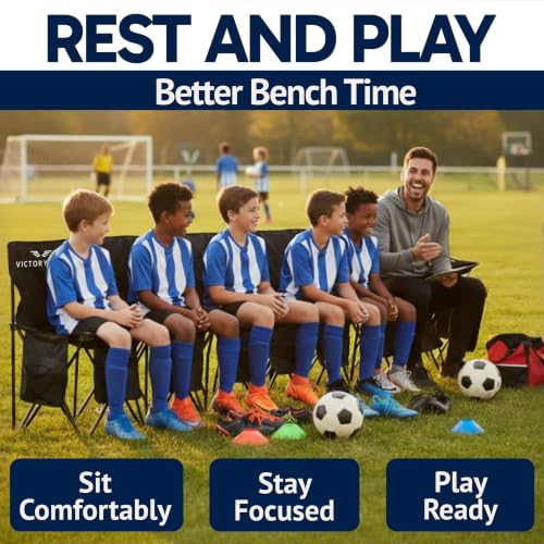 6-Seat Folding Soccer Bench - Portable Team Seating with Pockets