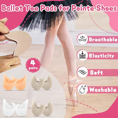 4-Pair Toe Pads for Pointe Shoes - Cotton & Silicone Set