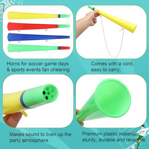 Soccer Vuvuzela Horn Set - 8 Loud Plastic Noise Makers with Lanyard - Variation A