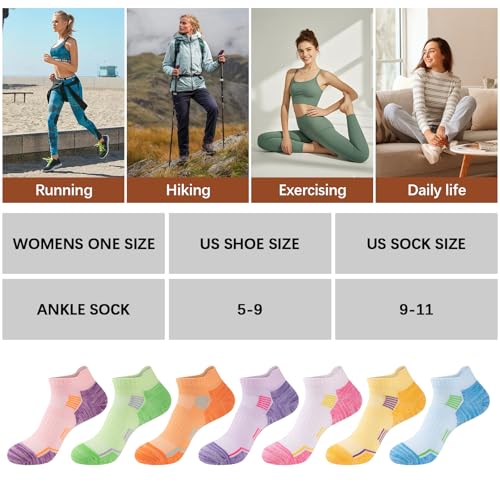 Womens Cotton Ankle Socks 7 Pack - Cushioned Athletic Multicolor