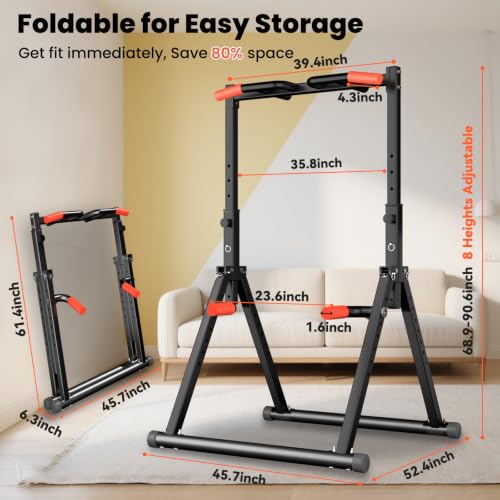 Foldable Power Tower Pull Up Dip Station - Black Multifunction Bar