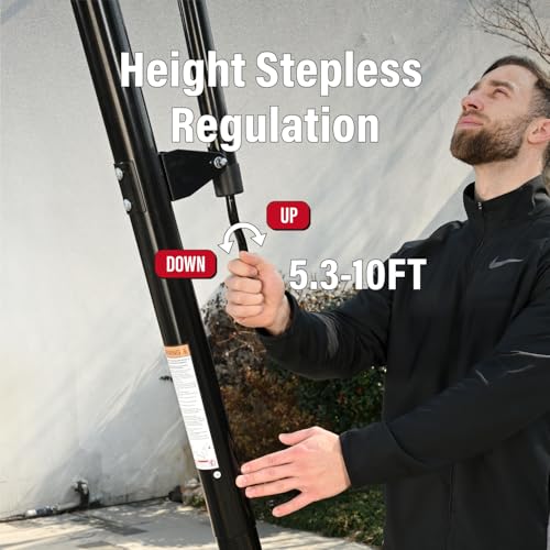 Portable Basketball Hoop - 44in Black Backboard, Adjustable 5.3-10ft Height