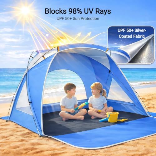Portable Beach Tent for 1-2 Persons - UPF 50+ UV Protection, Blue