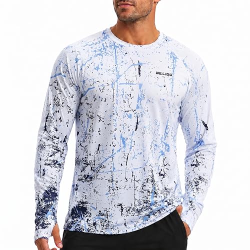 WELIGU Men's UPF 50+ Rash Guard Long Sleeve Swim Shirt XX-Large / L-a-white