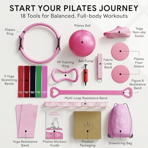 18-Piece Pilates Equipment Set - Home Workout Kit - Pink