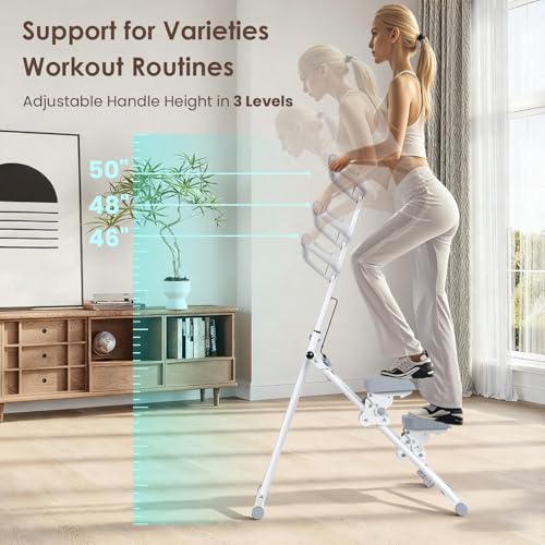 Folding Stair Stepper for Home Workout - 350LBS Capacity, White