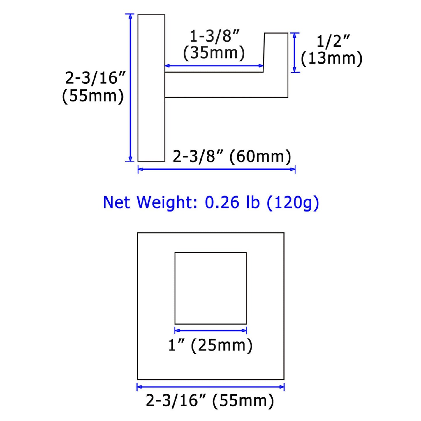 Angle Simple Towel Hook Brushed Gold 2 Pack, 304 Stainless Steel Square Robe Hook for Bathroom