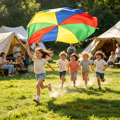 Rainbow Parachute for Kids, 6ft Kids with Handles 4-8 Children,