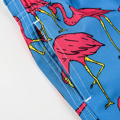 Boys Swim Trunks Quick Dry Beach Shorts - Flamingo Dark Blue