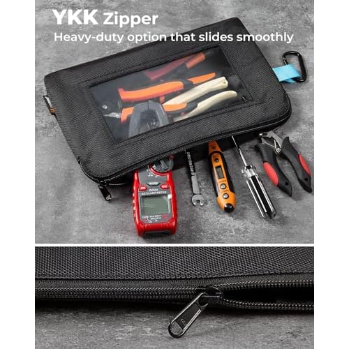 Tool Pouch with Clear Window, 1680D Oxford Small Tool Bag, Heavy Duty Tool Pouches with Zipper, Clear Utility Bag Zipper Pencil Pouches for Organizing and Storage, Pencil Case, 3 Pack