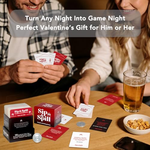 Couples Card Game - Sip & Spill with 120 Dares & Decision Coin