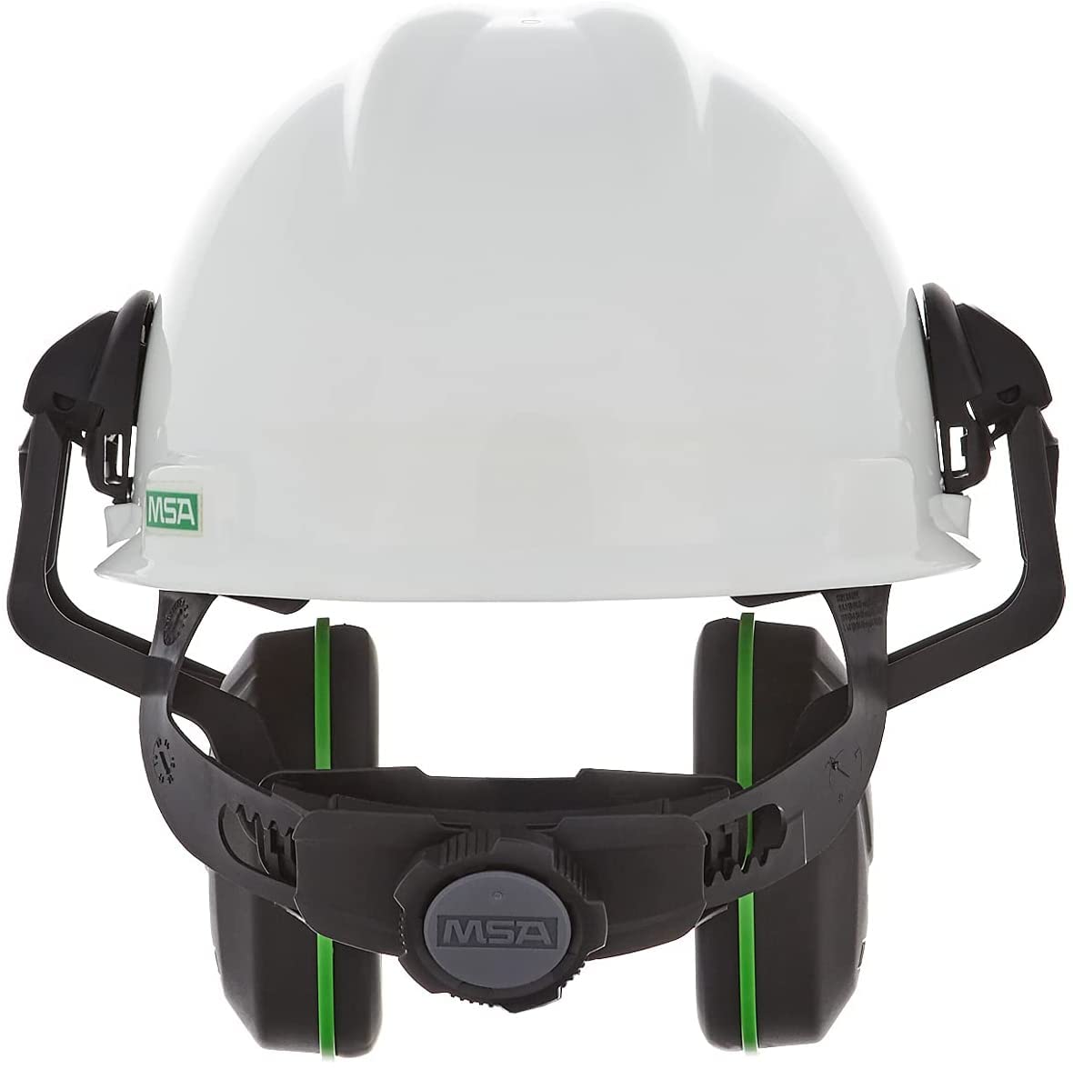 MSA 10190356 V-Gard Helmet Ear Defenders - Enhanced Comfort Hearing Protection Capsules with Helmet Mount for V-Gard Cap Style Hard Hats - Black/Green - Low Attenuation SNR: 28 dB