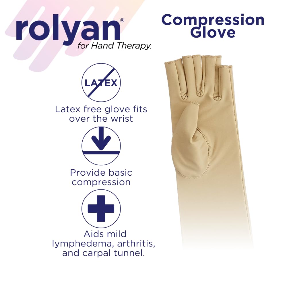 Rolyan Compression Glove, Fingerless Compression Glove for Arthritis for Men & Women, Arthritis Compression Gloves for Carpal Tunnel, Compression Glove for Swelling, Right Hand, Medium, Open Finger