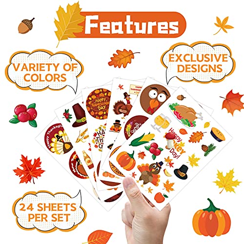 Thanksgiving Turkey Stickers - 300 PCS, 24 Sheets