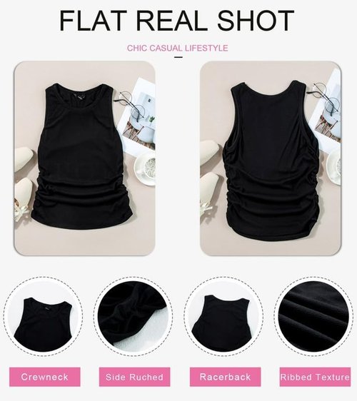 Dokotoo Women's Sleeveless Tank Top - High Neck Ribbed Knit Blouse with Side Ruched Design | Slim Fit