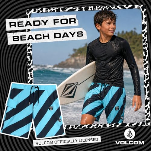 Volcom Boys Blue Stripes UPF 50+ Quick Dry Swim Trunks 10-12 with Pocket