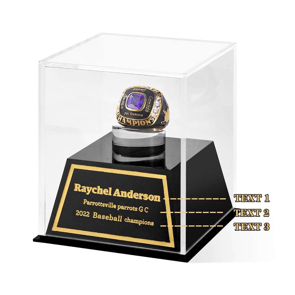 BYFDIY Custom Championship Ring Display Case Acrylic Baseball Ring Holder Personalized Name Rings Display Case for Football Softball Basketball Sport Size 3×3×3.5INCH