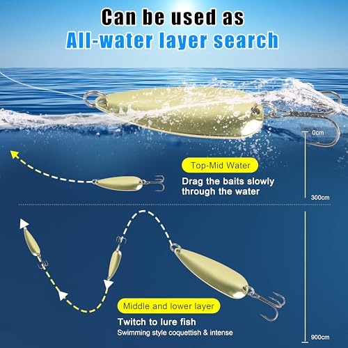 Gold Metal Fishing Spoons Lures Kit - 5pcs, 1/8oz for Trout, Bass & Pike