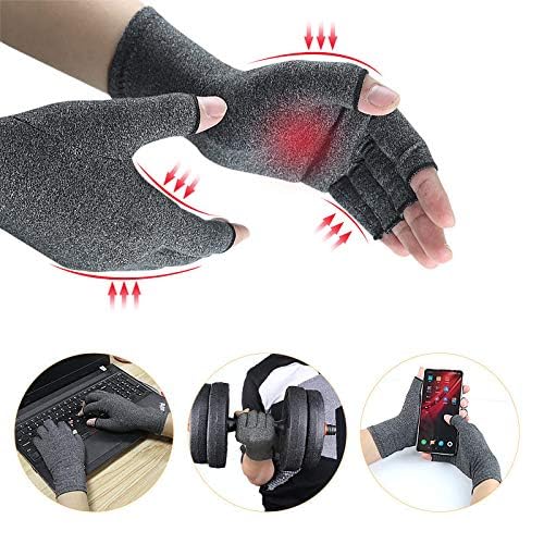 Compression Arthritis Gloves - Fingerless Pain Relief Support - Grey, Large