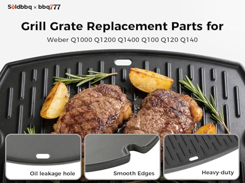 Cast Iron Weber Q Grill Griddle Plate 17x12 for Q100/120/1400 Series - 7582 Compatible