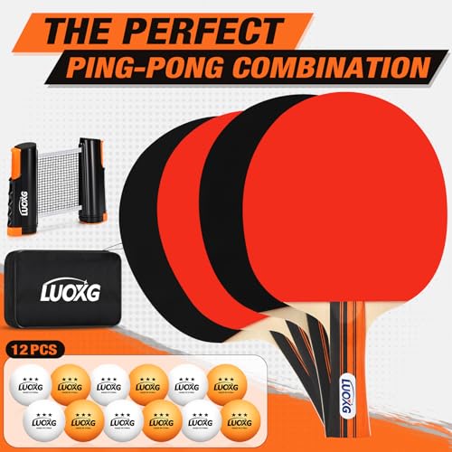 4 Player Ping Pong Paddle Set with Retractable Net & 12 Balls for Indoor Outdoor Play
