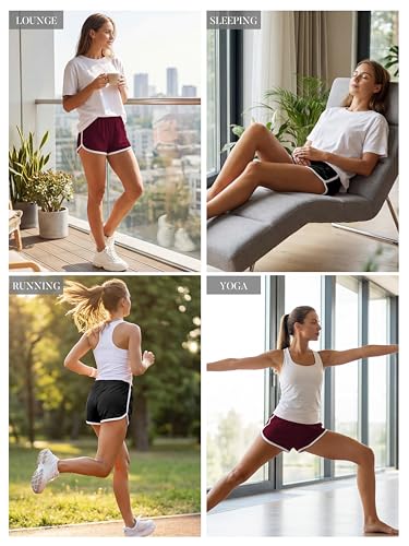 Women's Cotton Gym Yoga Shorts - Pack of 2, 3X-Large Black & Jujube Red