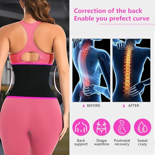 Waist Trainer for Women - Sweat Band, Medium Silver/Pink