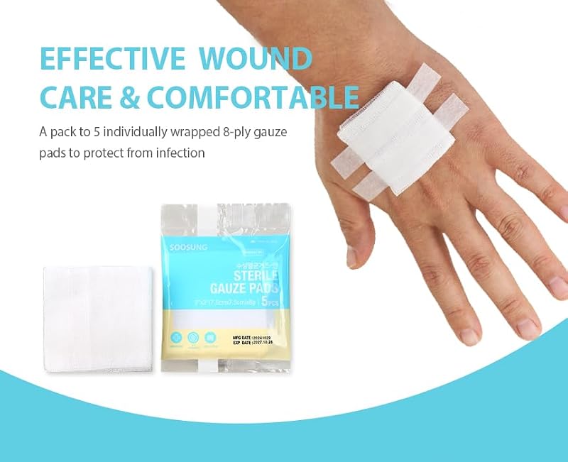 Sterile Gauze Pads 4x4 Inch, 8-Ply Cotton, 100 Count