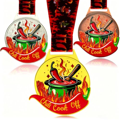 Chili Cook-Off Medal Set – 3 Winners Medals with Ribbons for 1st 2nd 3rd Place