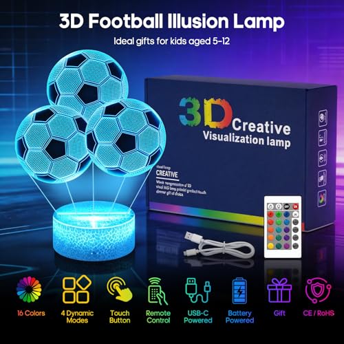 3D Illusion Soccer Night Light - 16 Colors, Remote Control
