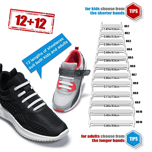 No Tie Shoelaces for Kids & Adults - Elastic Tieless in White