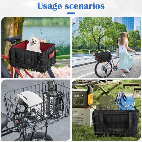 Folding Rear Bike Basket with Waterproof Liner Bag - 56 lb Capacity