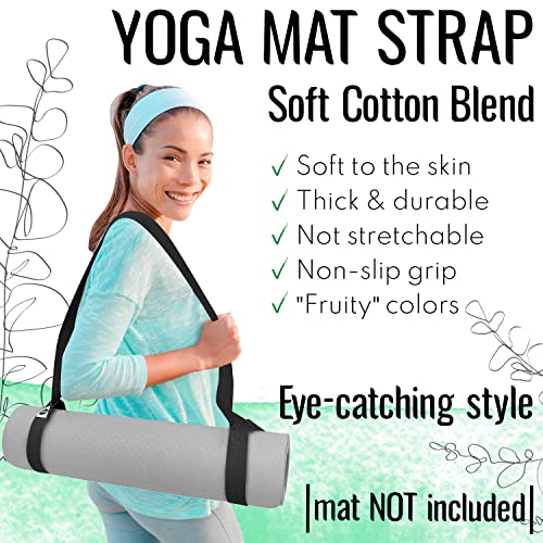 Yoga Mat Strap - Extra Soft Cotton Carrier Sling - Black, 64 IN