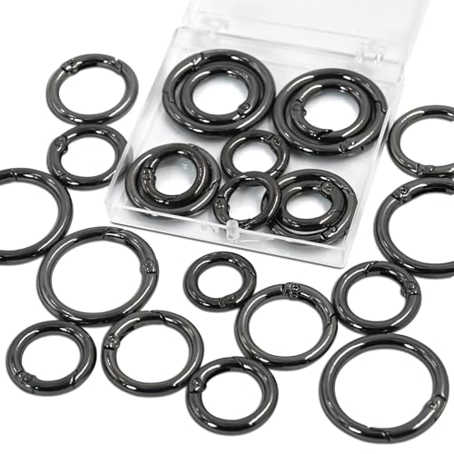 24 PCS Key Ring Set - Gold Spring O Rings in 4 Sizes - Black Gun