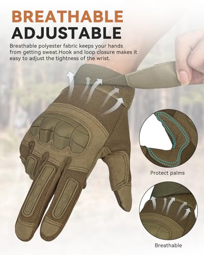 KUMGIM Tactical Motorcycle Gloves with Knuckle Protection - Tan / Large