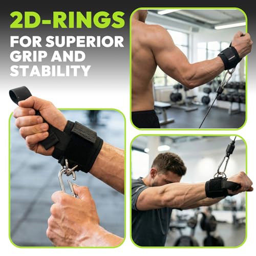 Padded Weightlifting Straps with Double D-Rings - Black Nylon