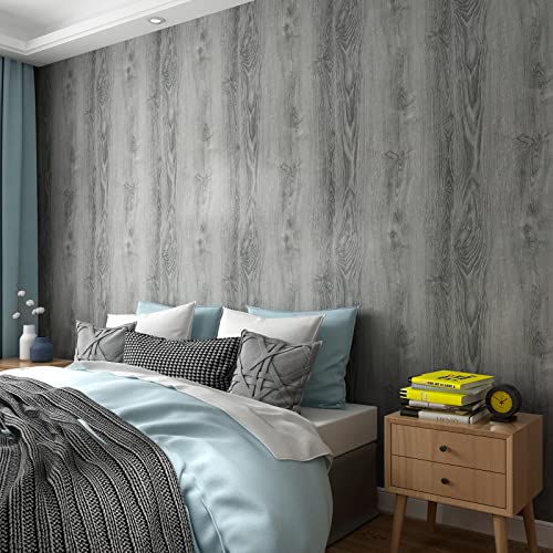 LACHEERY Faux Wood Wallpaper Peel and Stick Grey Wood Contact Paper for Cabinets Self Adhesive Wallpaper Wood Grain Contact Paper Wood Look Matte Kitchen Countertop Contact Paper Waterproof 15.8"x80"