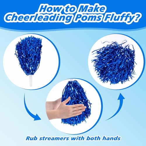 Cheerleading Pom Poms - 12 Pack Metallic Blue Pompoms with Handle