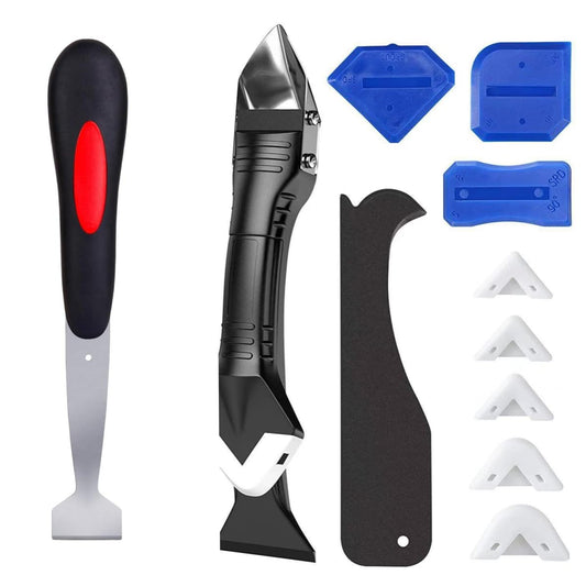 Culk remover tool 3 in 1 caulking finishing tools caulk tool set with 3 glass glue corner scrapers and a shovel that can remove stubborn residue (OnePack)