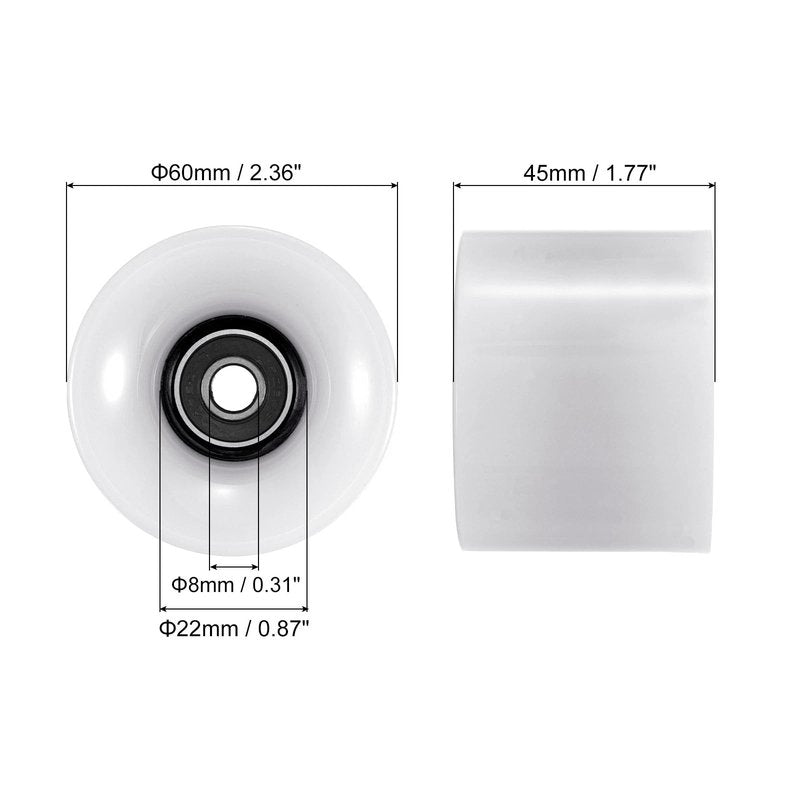 RaceBon 60mm Longboard Skateboard Wheels Hardness 78A Polyurethane Cruising Wheel Free 608 Bearings and Spacers Set of 4 (White)