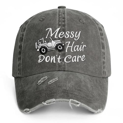 Messy Hair Don't Care Trucker Cap for Women - White Embroidery