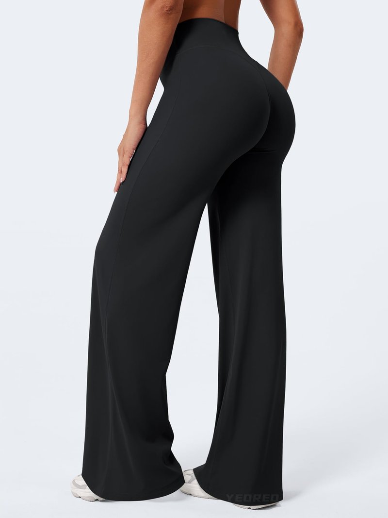 YEOREO Workout Leggings Womens No Front Seam Straight Leggings 33" High Waist Buttery Eddiy Gym Yoga Pants Black M
