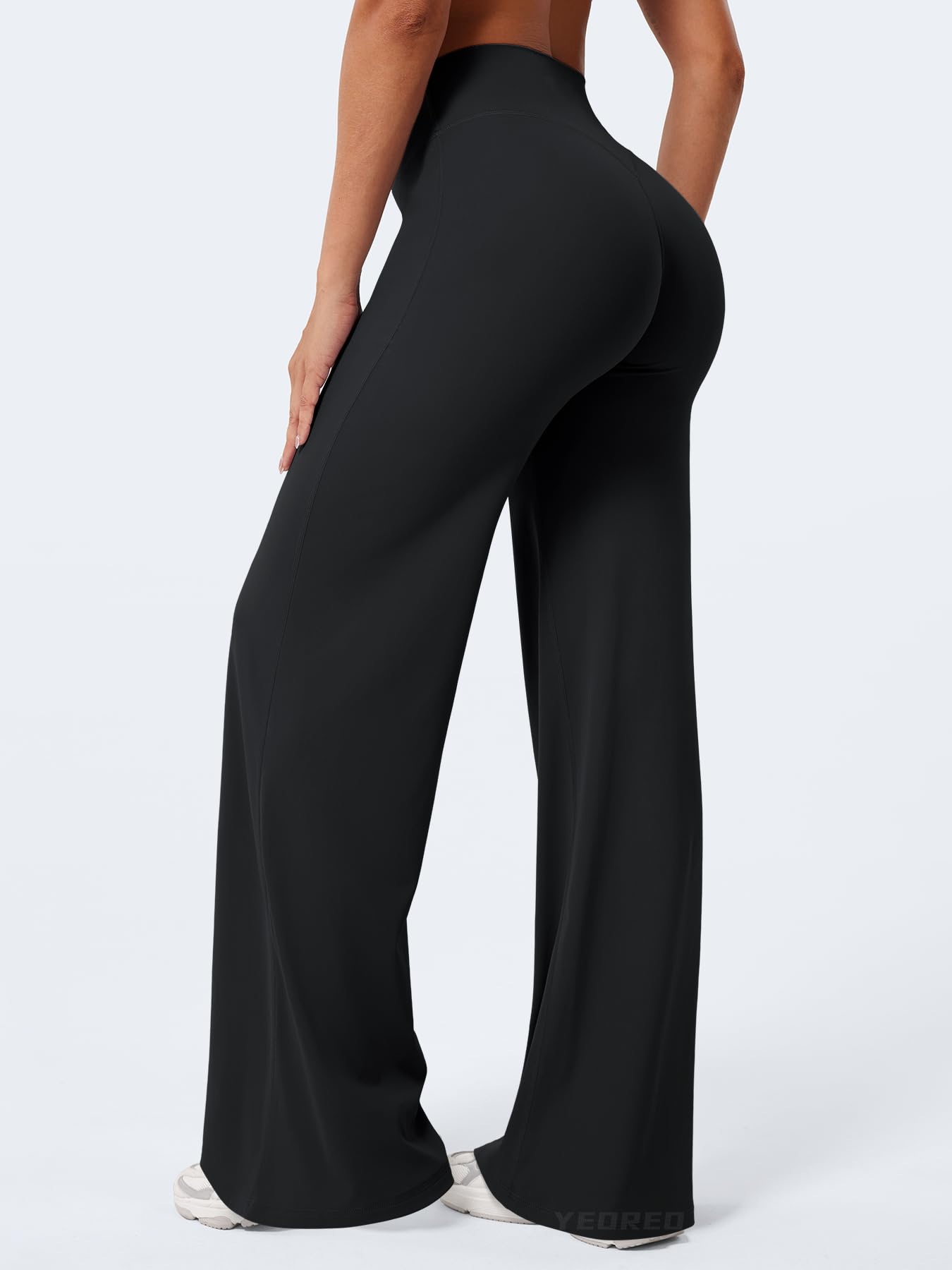 YEOREO Workout Womens Straight Leggings 33" Eddiy Gym Yoga Pants Black M