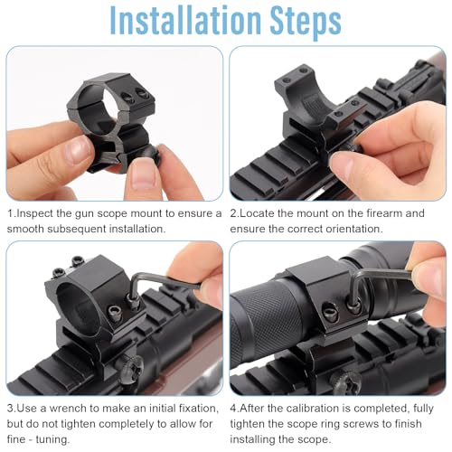 1 Inch Scope Rings Set for Picatinny Rails - 2 Pcs with Wrenches